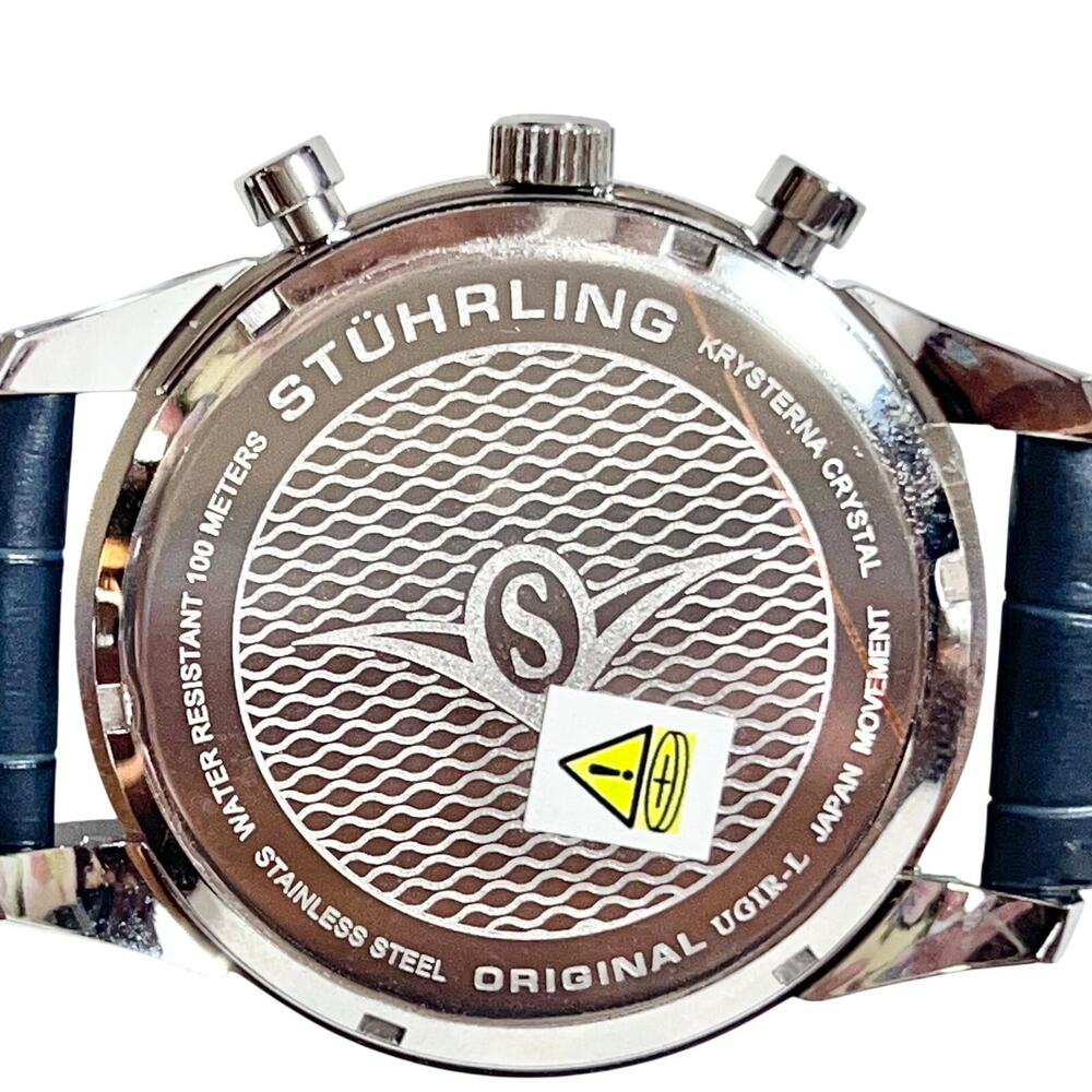 Stuhrling Original Rialto 3975L Chronograph Watch 44mm Stainless Steel Blue Dial - Picture 11 of 13